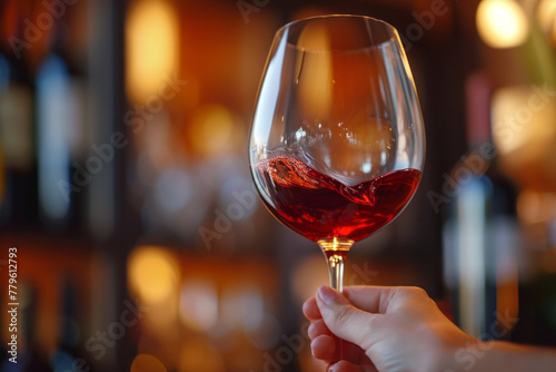 Woman's hand with a glass of red wine in her hand, wine tasting 