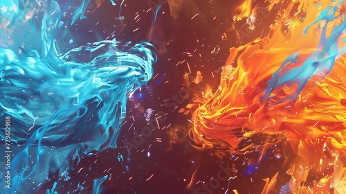 A dynamic versus background for sports games, matches, and tournaments featuring blue and orange flames with sparks