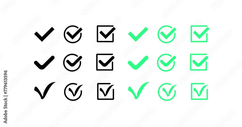 Checkmark icons collection. Different styles, set of checkmarks for design. Vector icons Checkmark icons collection. Different styles, set of checkmarks for design. Vector icons