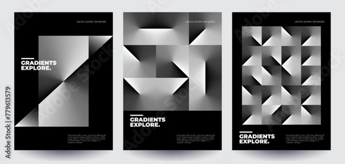 Geometric monochrome posters set. Round gradient shapes composition. Eps10 vector.