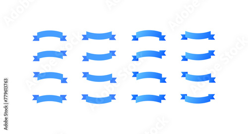Ribbon icon mockup. Flat, blue, collection of ribbon templates for design. Vector icons