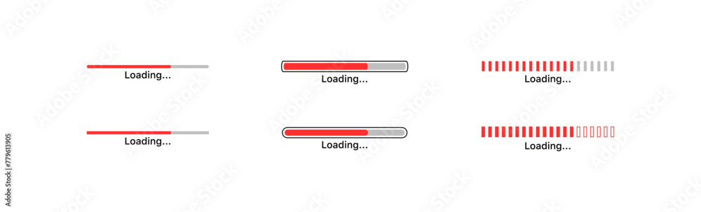 Loading icons. Flat, red, loading process icons. Vector icons Loading icons. Flat, red, loading process icons. Vector icons