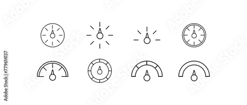 Speedometer icons set. Outline, speedometer indicators icons. Vector icons