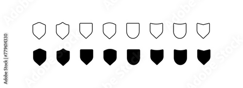 Set of shields icons. Silhouette, shield icons for protection design. Vector icons