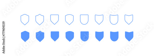 Set of shields icons. Flat, blue, shield icons for protection design. Vector icons