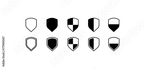 Shield icons set. Silhouette, black, set of shields, protection design. Vector icons