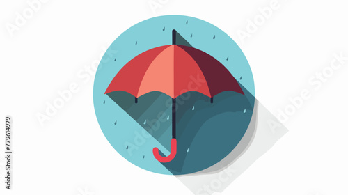 Icon umbrella on white circle with a long shadow Flat