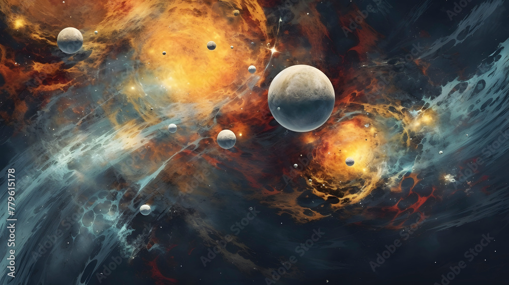 Digital planets nebula starry sky abstract graphic poster web page PPT background