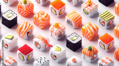 isometric sushi pattern photo