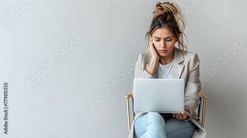 Thoughtful Businesswoman Focusing on Laptop During Stressful Work Session