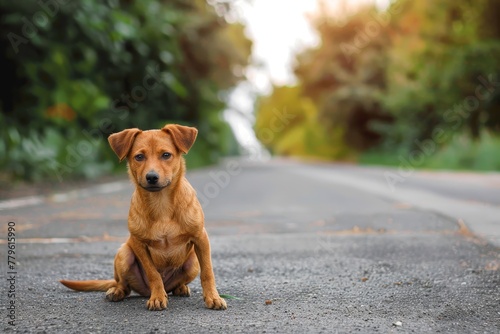 Gorgeous brown dog on the sidewalk