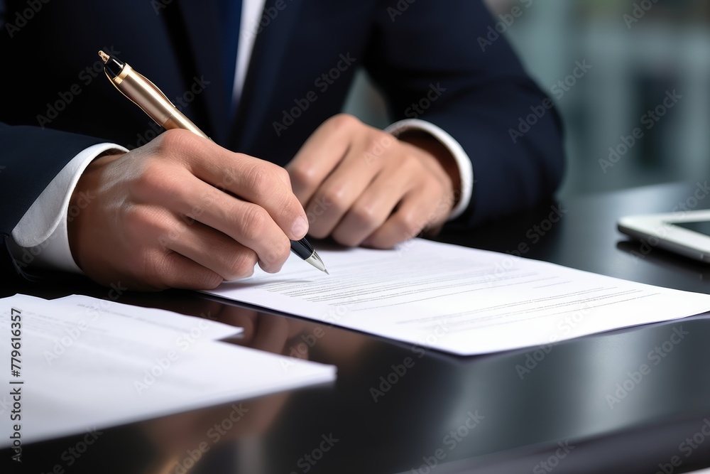 Two businessmen are signing an agreement. Serious atmosphere There is an exchange of documents. Two businessmen are signing an agreement. Serious atmosphere There is an exchange of documents.