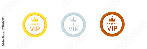 VIP icons. Flat, color, crown icon, VIP signs with crown. Vector icons