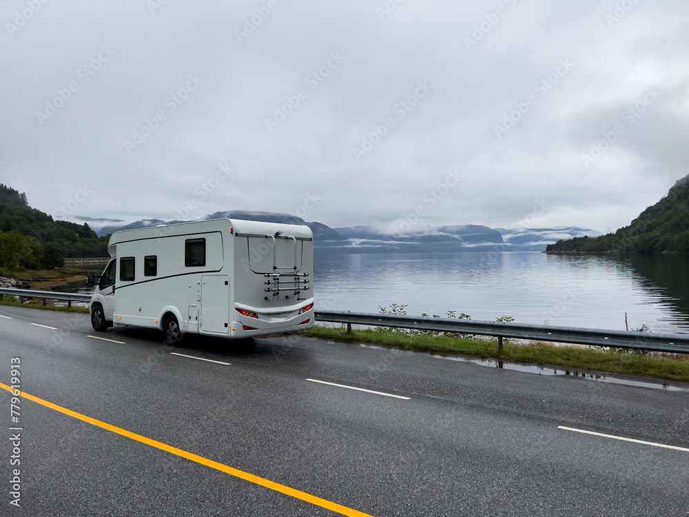 Motorhome camper in Bergen to Alesund road, south Norway. Europe