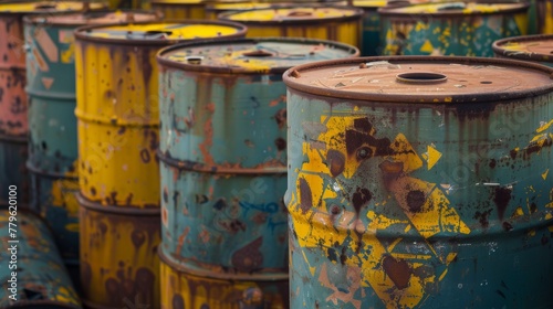 Rustic industrial barrels with peeling paint © Denys