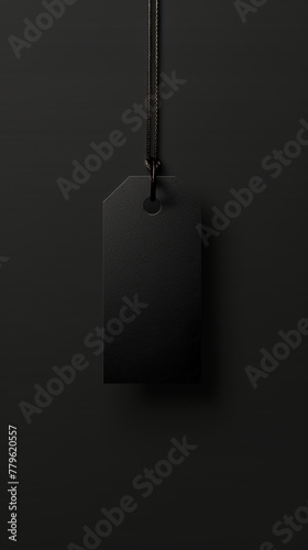 Elegant black label with string on dark background
