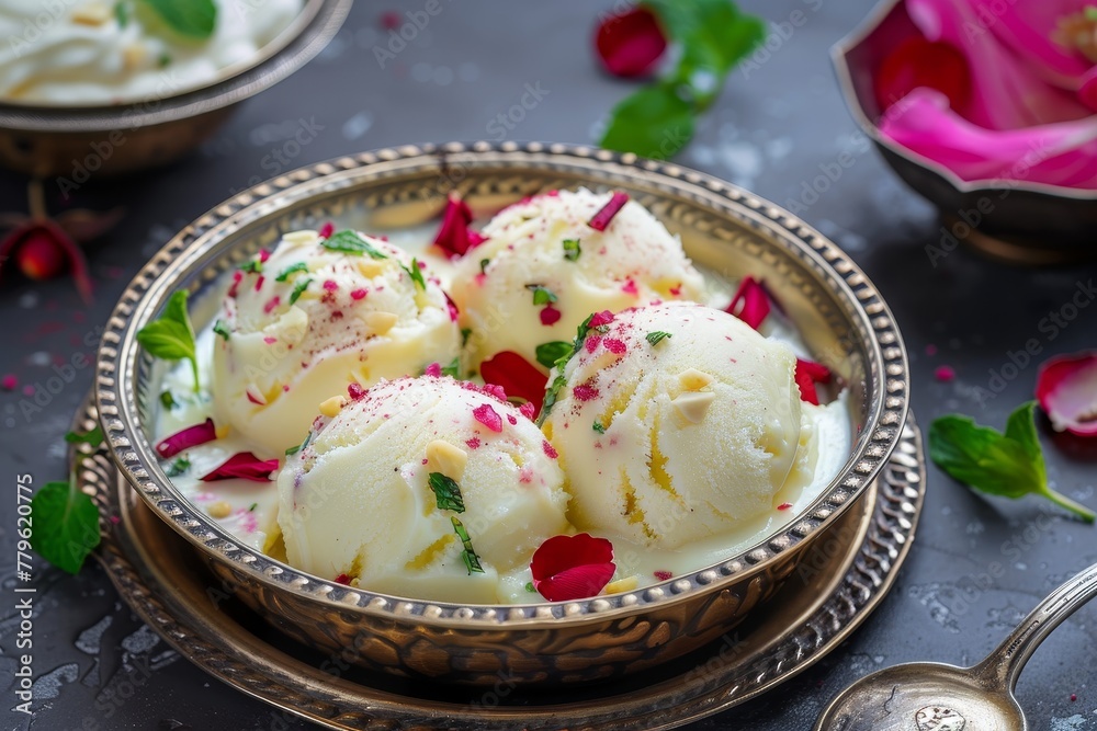 Indian kulfi on plate from India Indian kulfi on plate from India