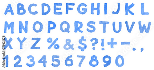 Blue Watercolor Alphabet and Numbers © Grunge Designs