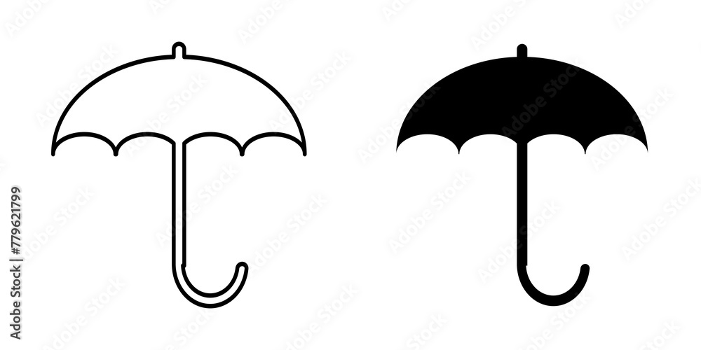 Set of simple isolated umbrellas on white background – Umbrella icons – Black umbrella silhouettes