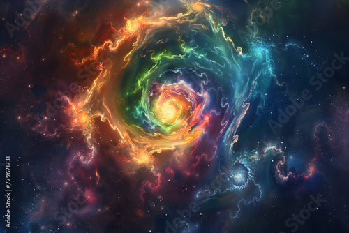 A mesmerizing illustration depicting a swirling vortex of energy in various vibrant colors