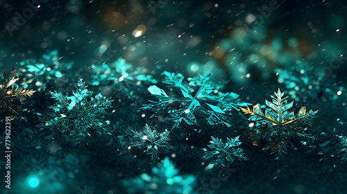 Digital green snowflake glitter pattern abstract poster web page PPT background © yonshan