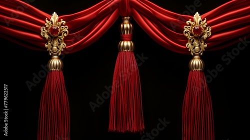 Red curtains on the stage of theater and film