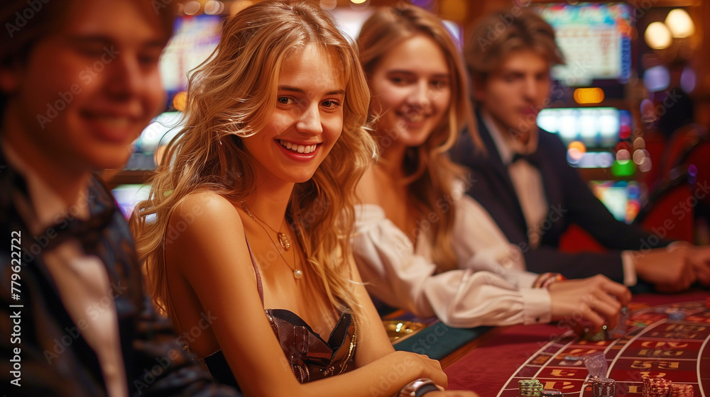 Young, well dressed and rich people playing roulette in the casino. Young, well dressed and rich people playing roulette in the casino.
