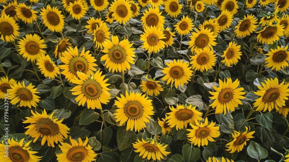 Aerial perspective of a sunflower field with intricate crop patterns, resembling a giant work of abstract art Aerial perspective of a sunflower field with intricate crop patterns, resembling a giant work of abstract art