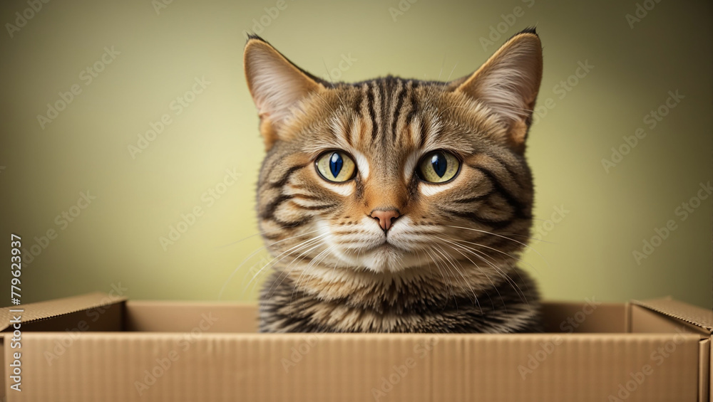 A cat is sitting in a cardboard box