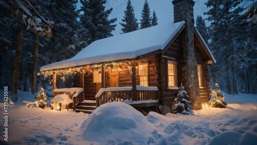 Winter Wonderland: Cozy Cabin Amidst Snow-Covered Pines