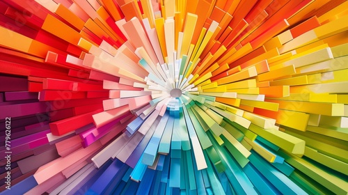 Color wheel explosion, perfectly segmented hues, crisp and graphic photo