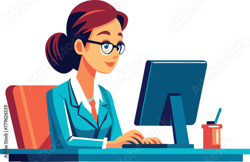 secretary in front of the computer