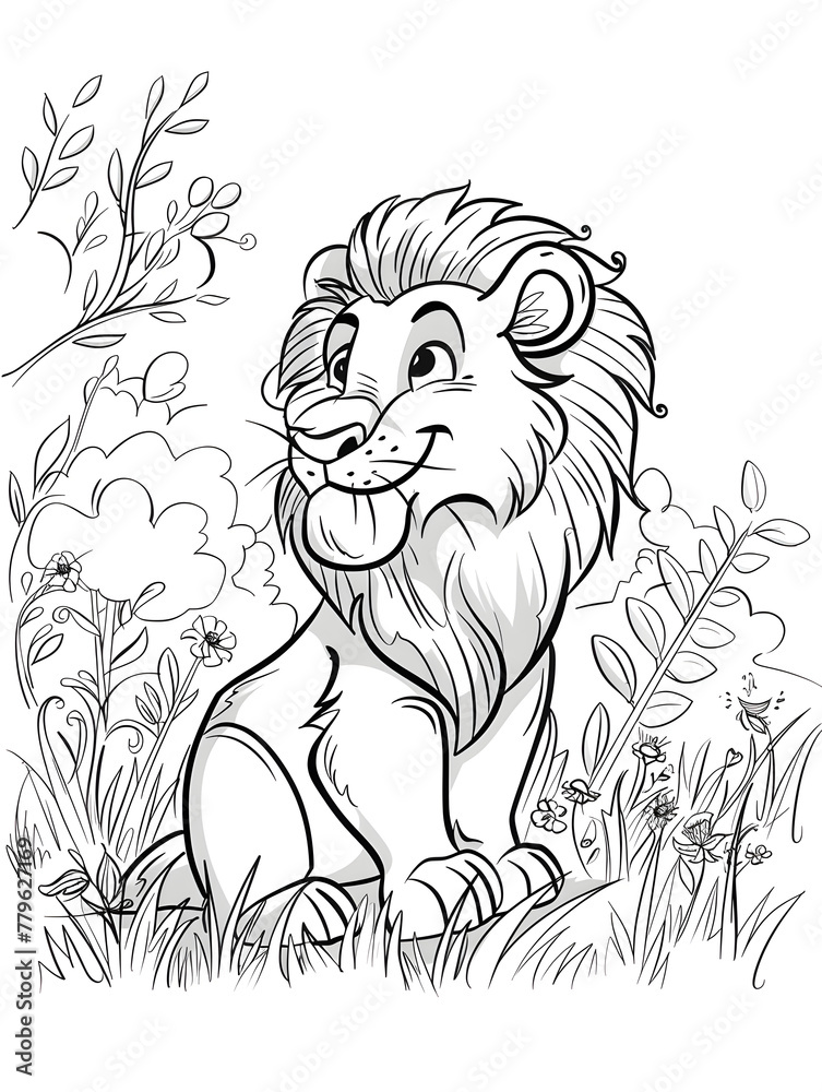 Obraz premium lion, cute cartoon pictures, Cartoon line drawings for coloring for kids ages, young children.
