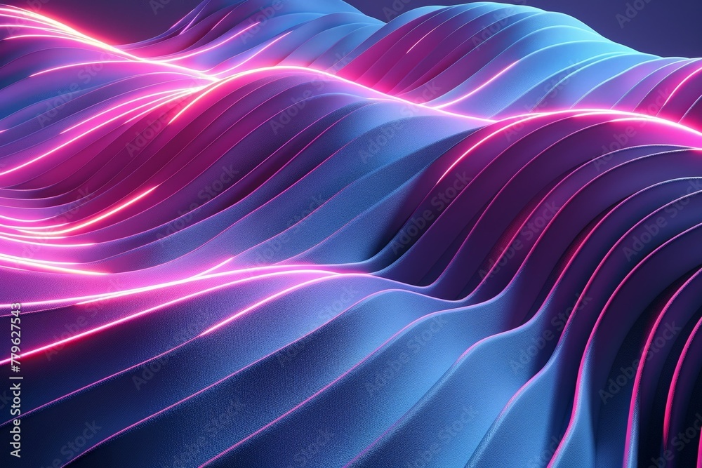 Digital neon waves in 3D vertical light lines in soothin Digital neon waves in 3D vertical light lines in soothin