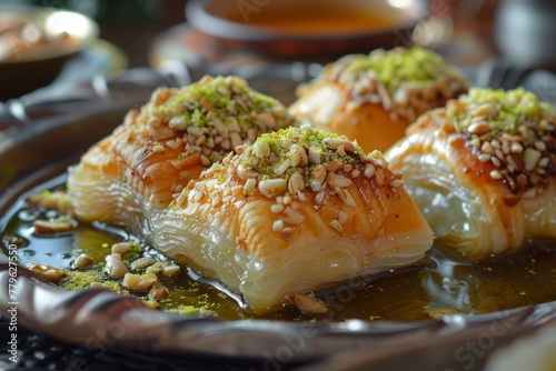 Middle Eastern treat filled with cheese and nuts photo