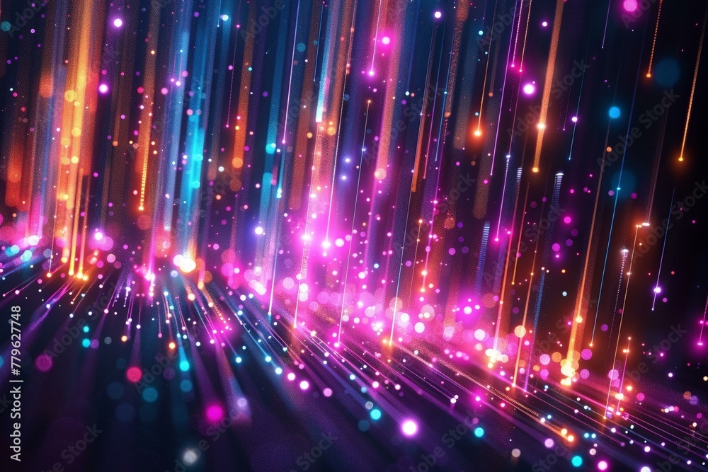 Digital glow in 3D vertical neon lines cascade an abstra Digital glow in 3D vertical neon lines cascade an abstra