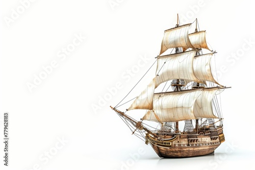 Model sailboat on white background