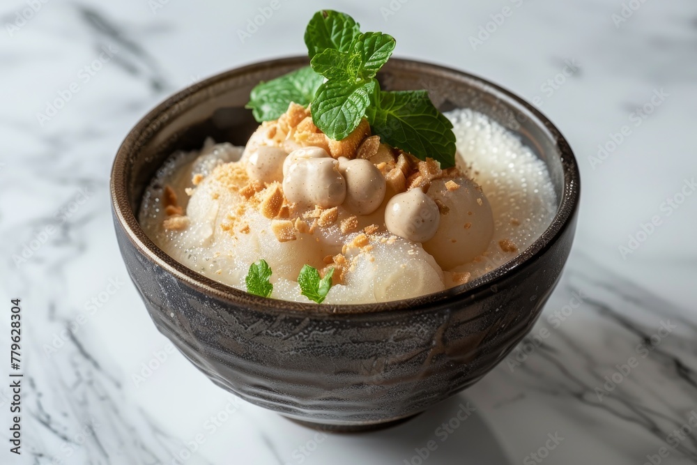 Modern version of traditional cendol with tapioca coconut milk and palm sugar Installed against a white background Modern version of traditional cendol with tapioca coconut milk and palm sugar Installed against a white background