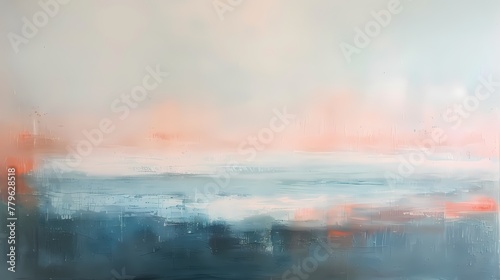 Muted coral and sky blue merge in a subtle and calming abstract display, capturing the essence of a serene sunrise.