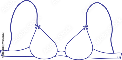 Women bra with bows in blue and white colors. Female underwear line drawing