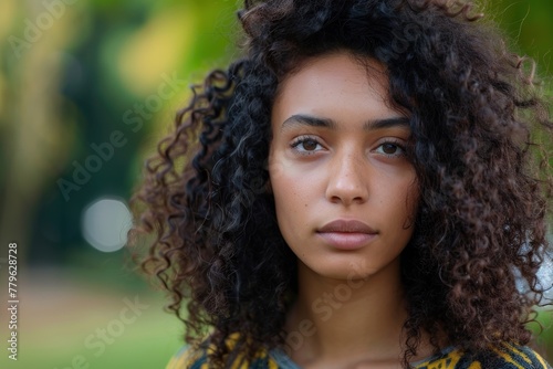 Serene Beauty in Nature: Mixed Race Woman’s Calm Portrait by Generative AI