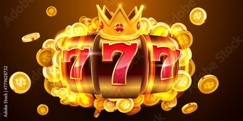 Golden slot machine wins the jackpot. 777 Big win concept. Casino jackpot.