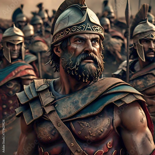 King Leonidas and his Spartan hoplite army photo