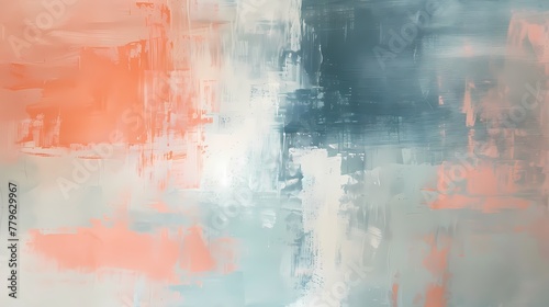 Muted coral and powder blue blend seamlessly, crafting a subtle and calming abstract composition that exudes tranquility.