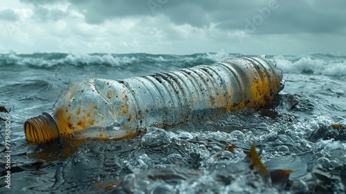 Pollution crisis: plastic bottle on shore