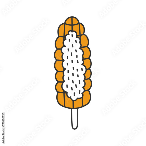 Elote corn on the cob doodle vector illustration. Traditional Mexican street food icon in cartoon style. Isolated on white background