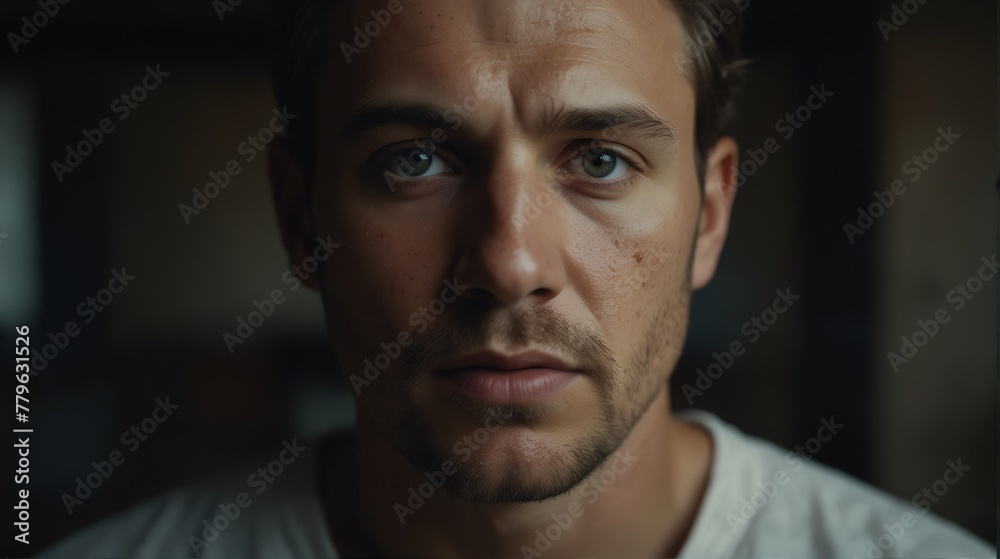 caucasian man serious intimate portrait looking at camera from Generative AI