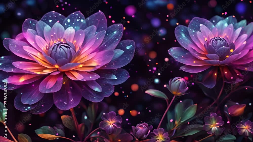Glowing flowers on the background of the night sky
