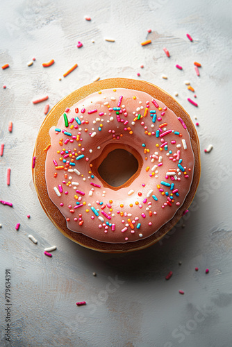 delicious appetizing glazed donut  top view  vertical photo