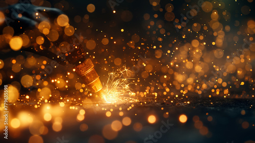 A person is using a blowtorch to create sparks photo